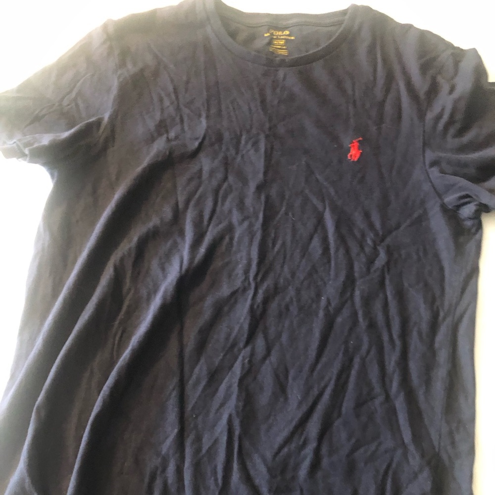 Polo by Ralph Lauren Men's Navy Blue Tee with Red Logo